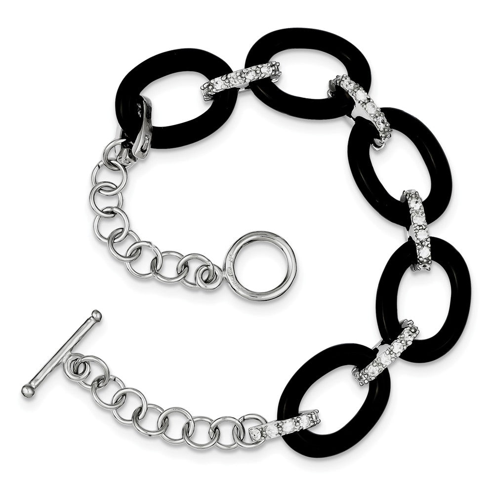 Quality Gold Sterling Silver Onyx & CZ Bracelet