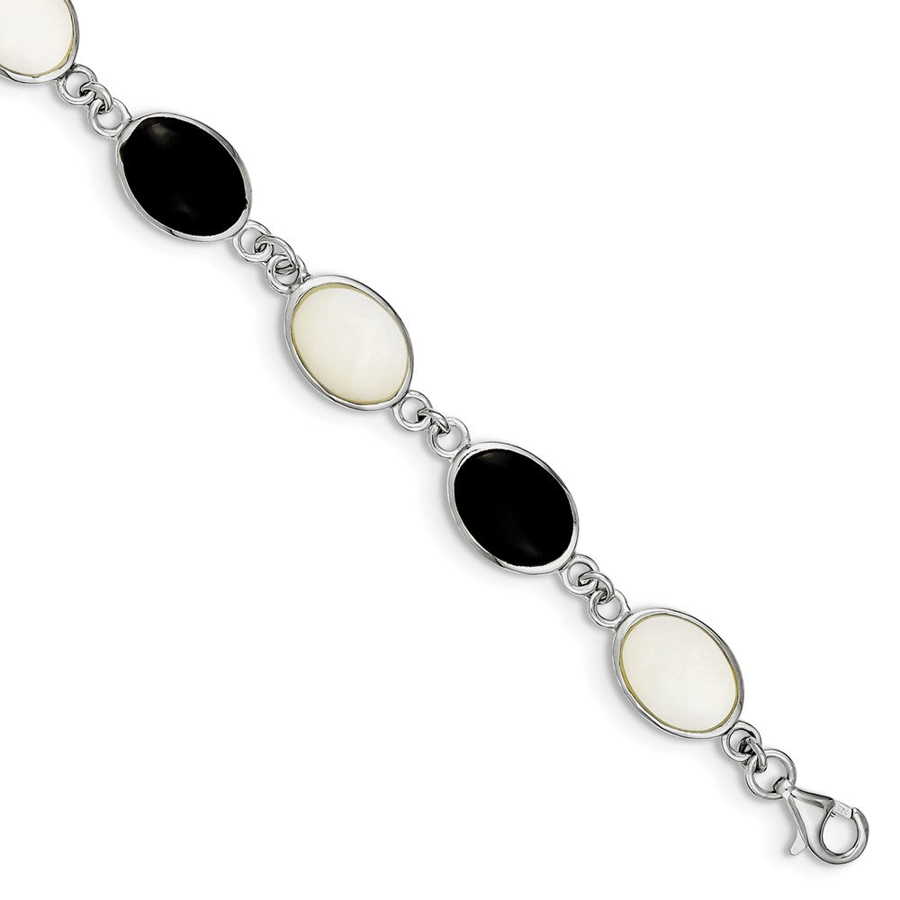 Quality Gold Sterling Silver Onyx & Mother of Pearl Bracelet