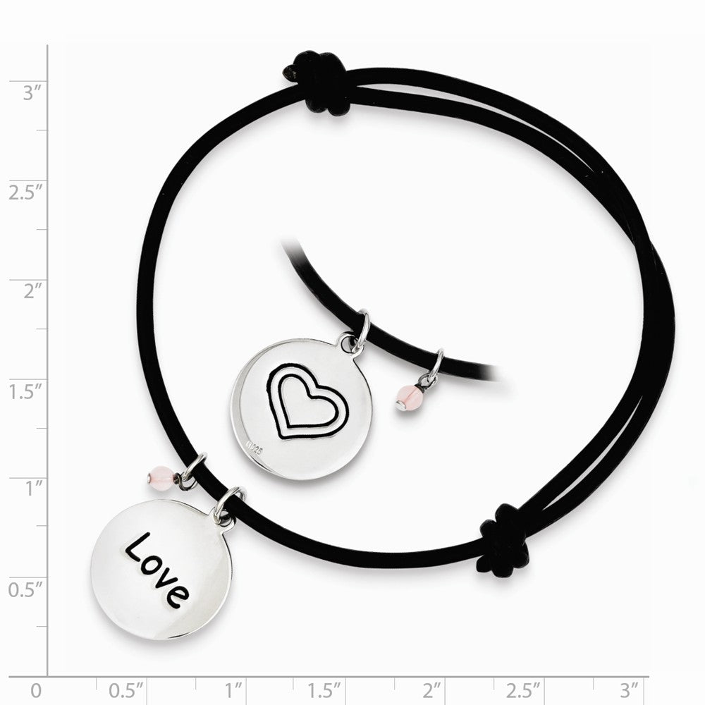 Quality Gold Sterling Silver Black Leather Expandable Cord Bracelet