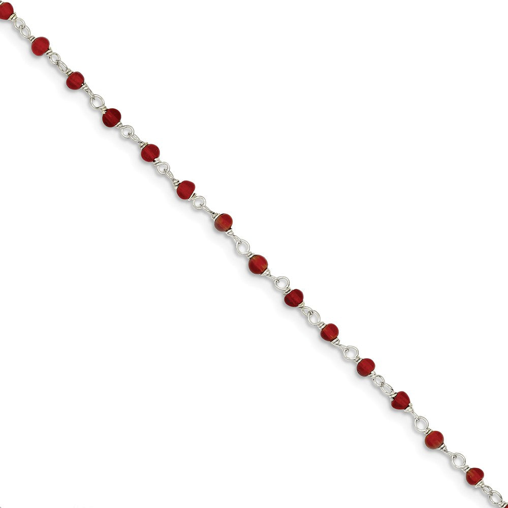 Quality Gold Sterling Silver Dark Red CZ Polished Bracelet