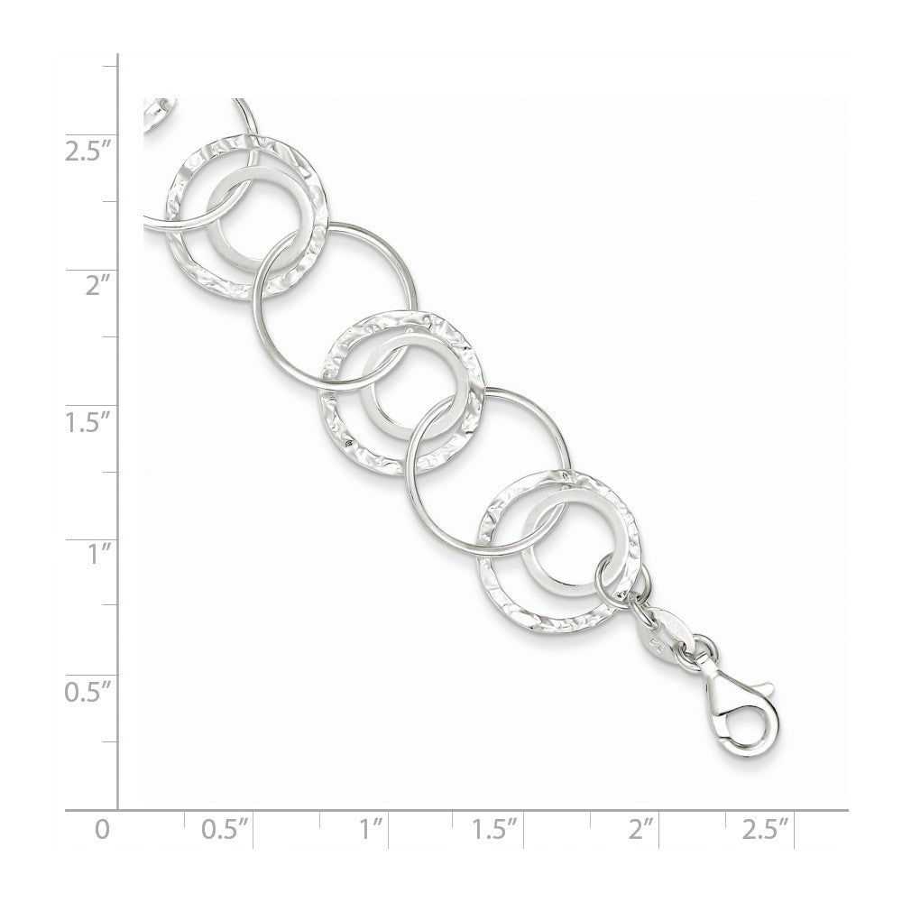 Quality Gold Sterling Silver Polished & Textured Fancy Circle Link Bracelet