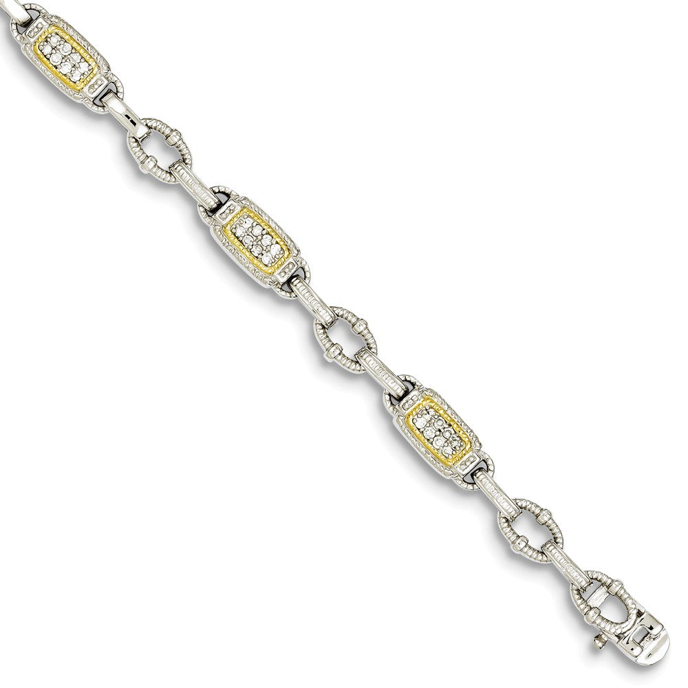 Quality Gold Sterling Silver 7in Vermeil Oval Link CZ Bracelet