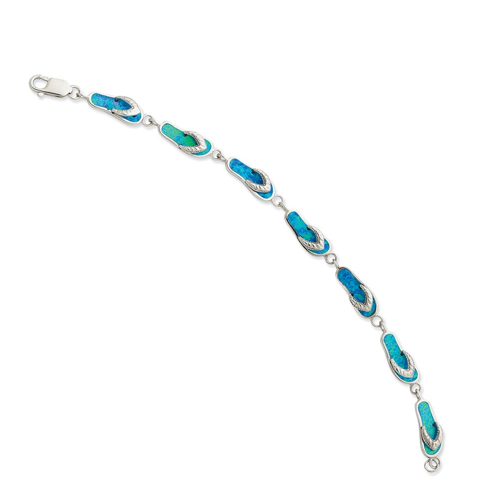 Quality Gold Sterling Silver 7in Blue Opal Inlay Sandal Bracelet