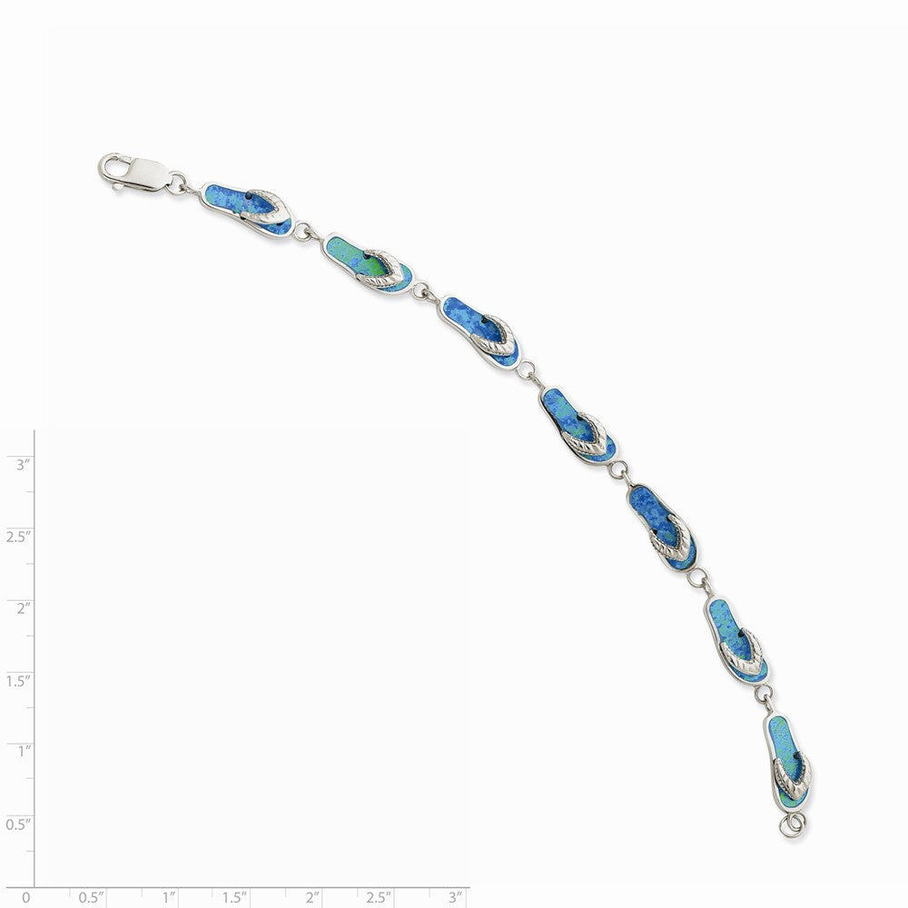Quality Gold Sterling Silver 7in Blue Opal Inlay Sandal Bracelet