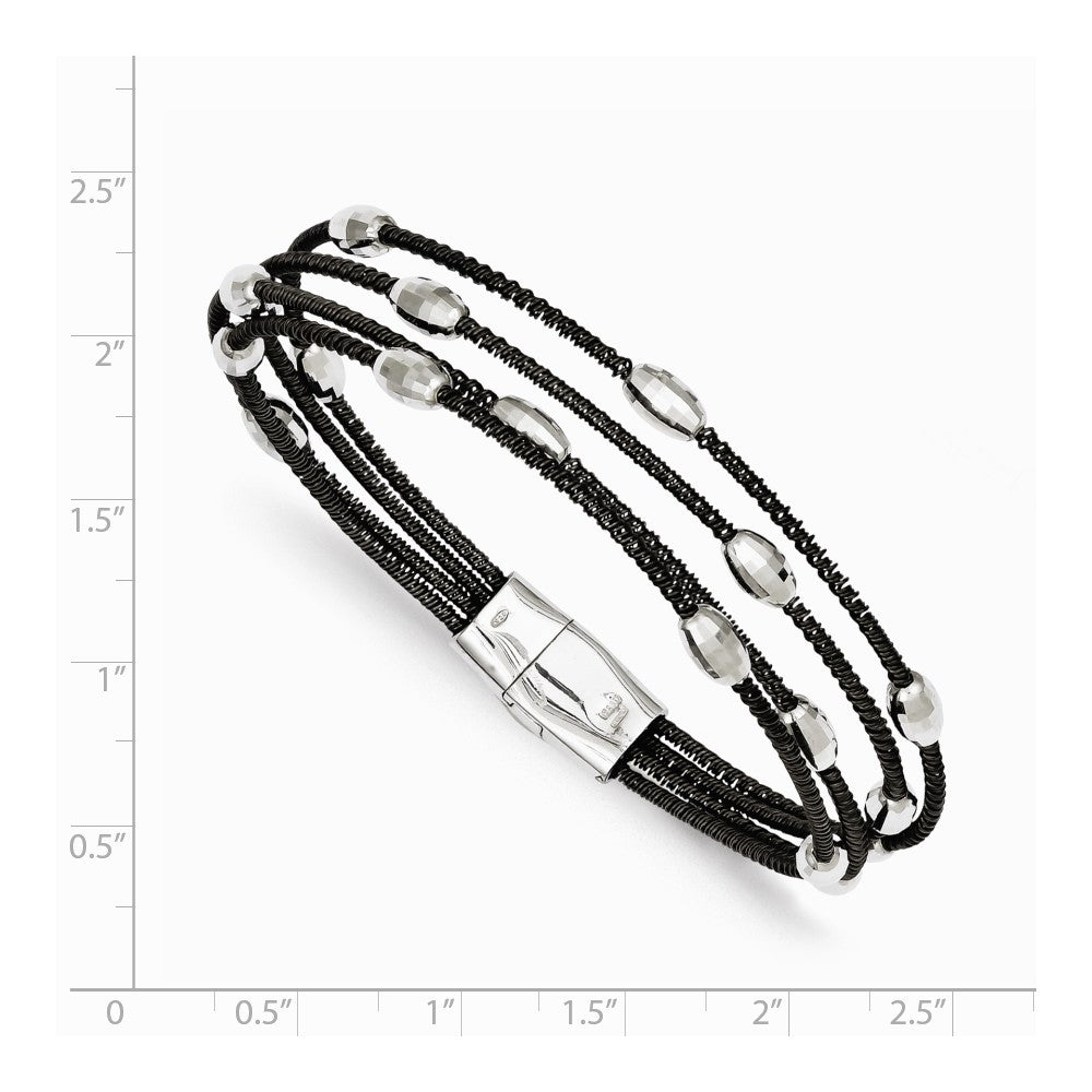 Quality Gold Sterling Silver Ruthenium-plated Silver Bead Slide Clasp Bracelet