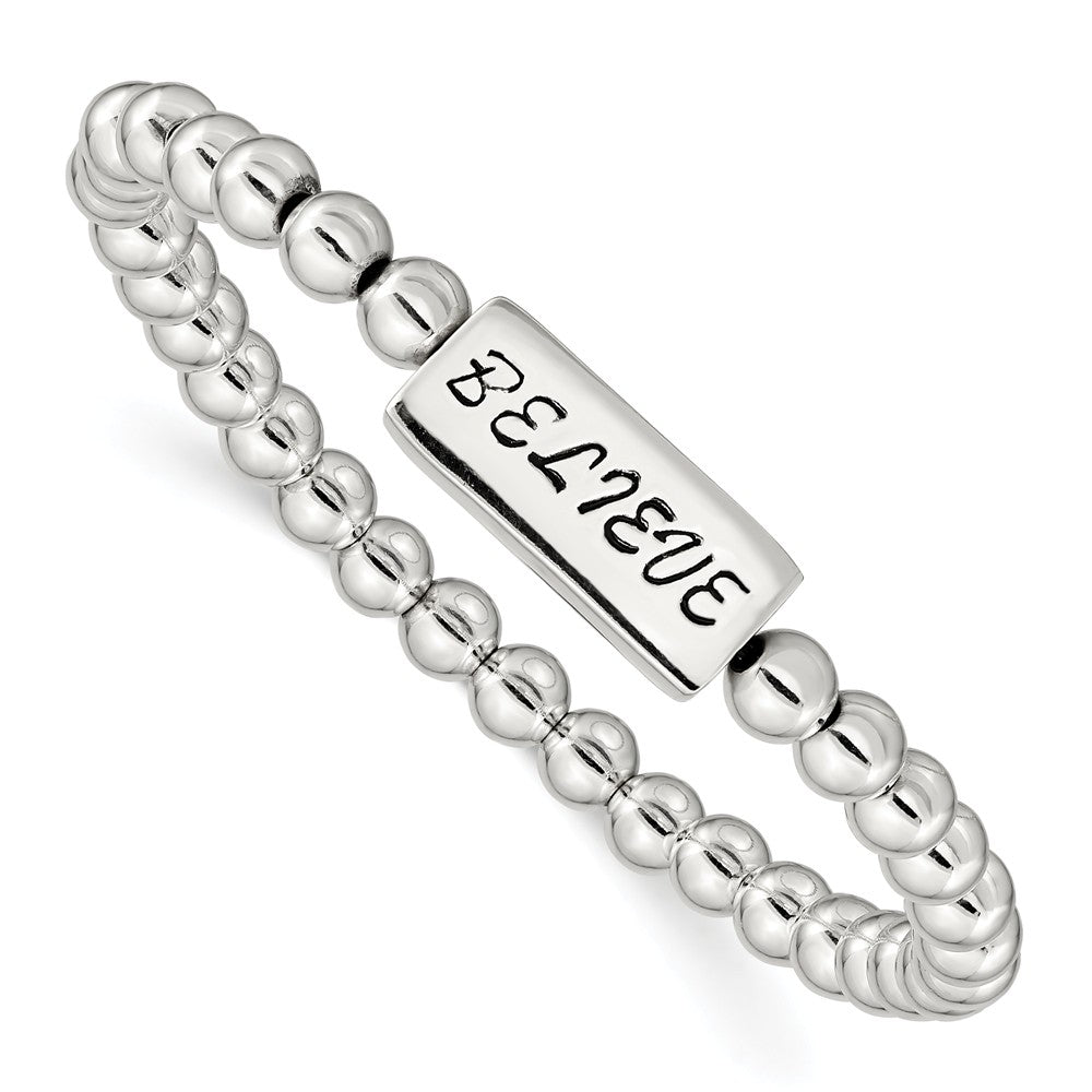 Quality Gold Sterling Silver Enameled BELIEVE Stretch Bracelet