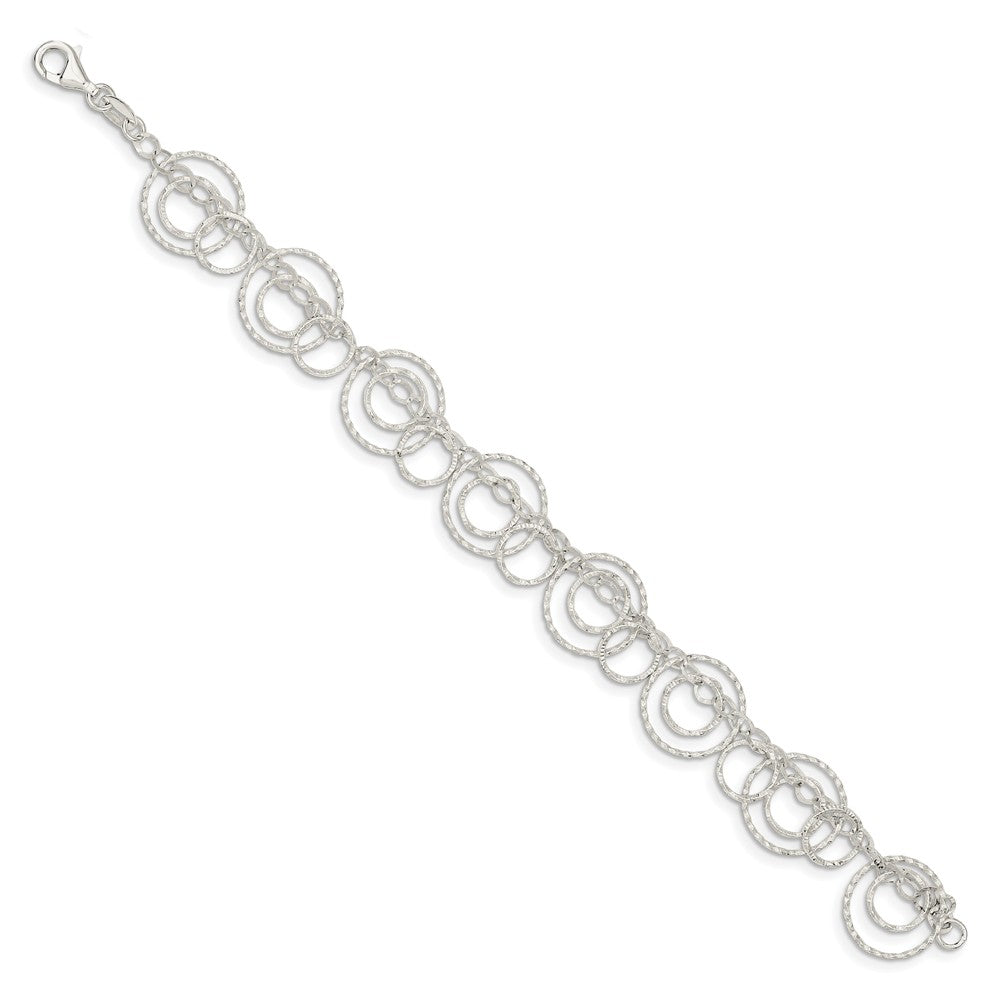 Quality Gold Sterling Silver Textured Circles Link Bracelet