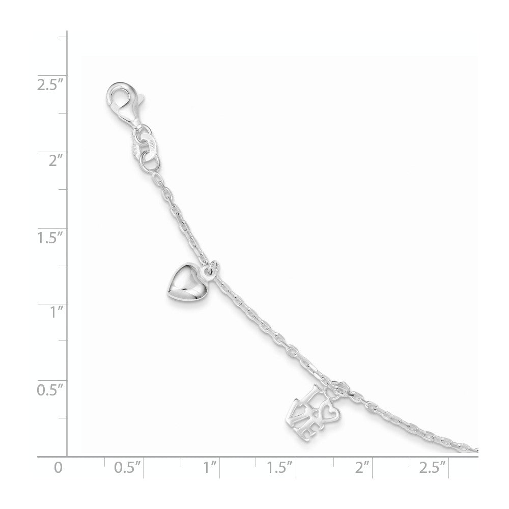 Quality Gold Sterling Silver Heart & Love Charm Bracelet