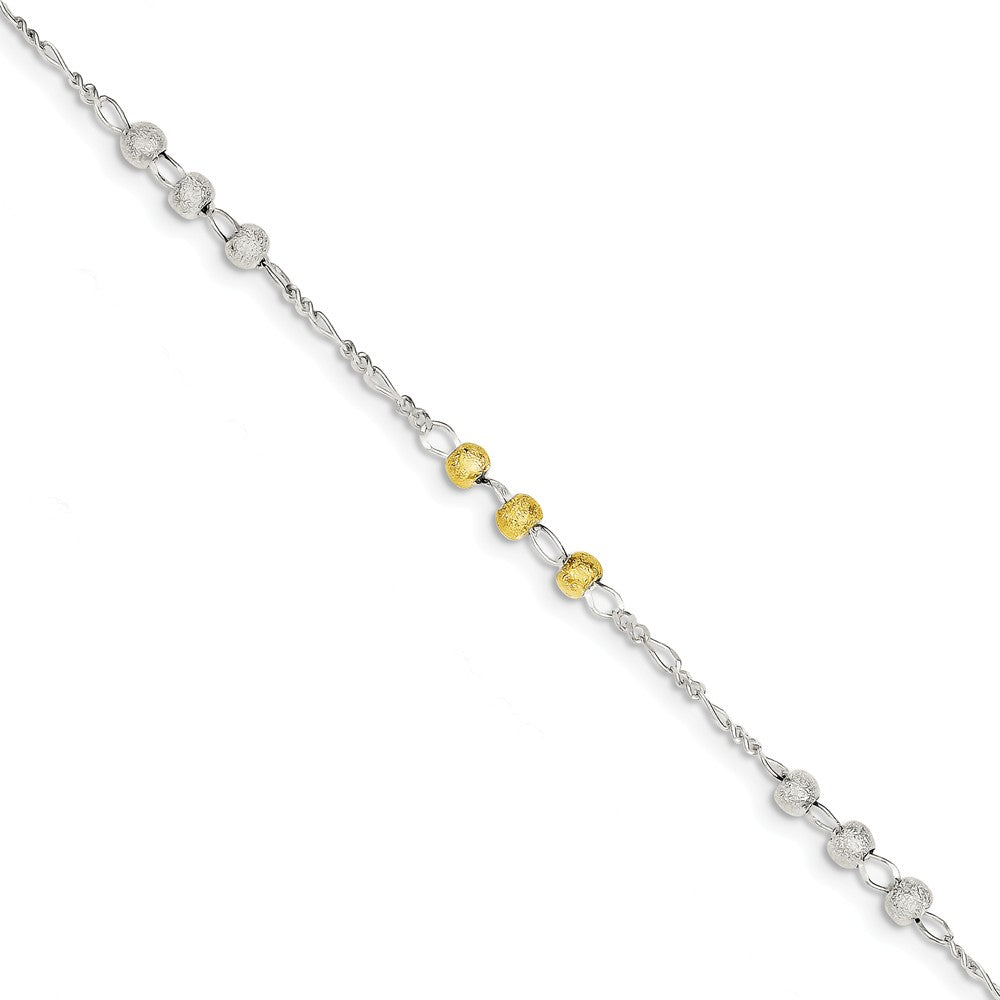 Quality Gold Sterling Silver Gold-tone Textured Beaded Bracelet