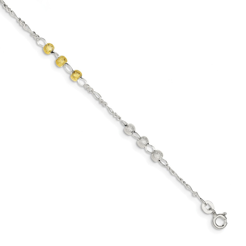 Quality Gold Sterling Silver Gold-tone Textured Beaded Bracelet