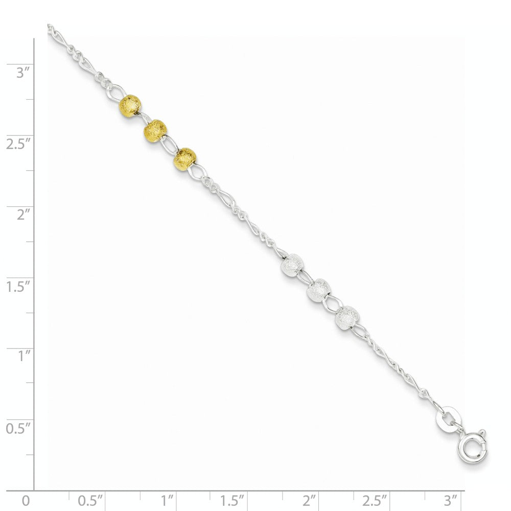 Quality Gold Sterling Silver Gold-tone Textured Beaded Bracelet