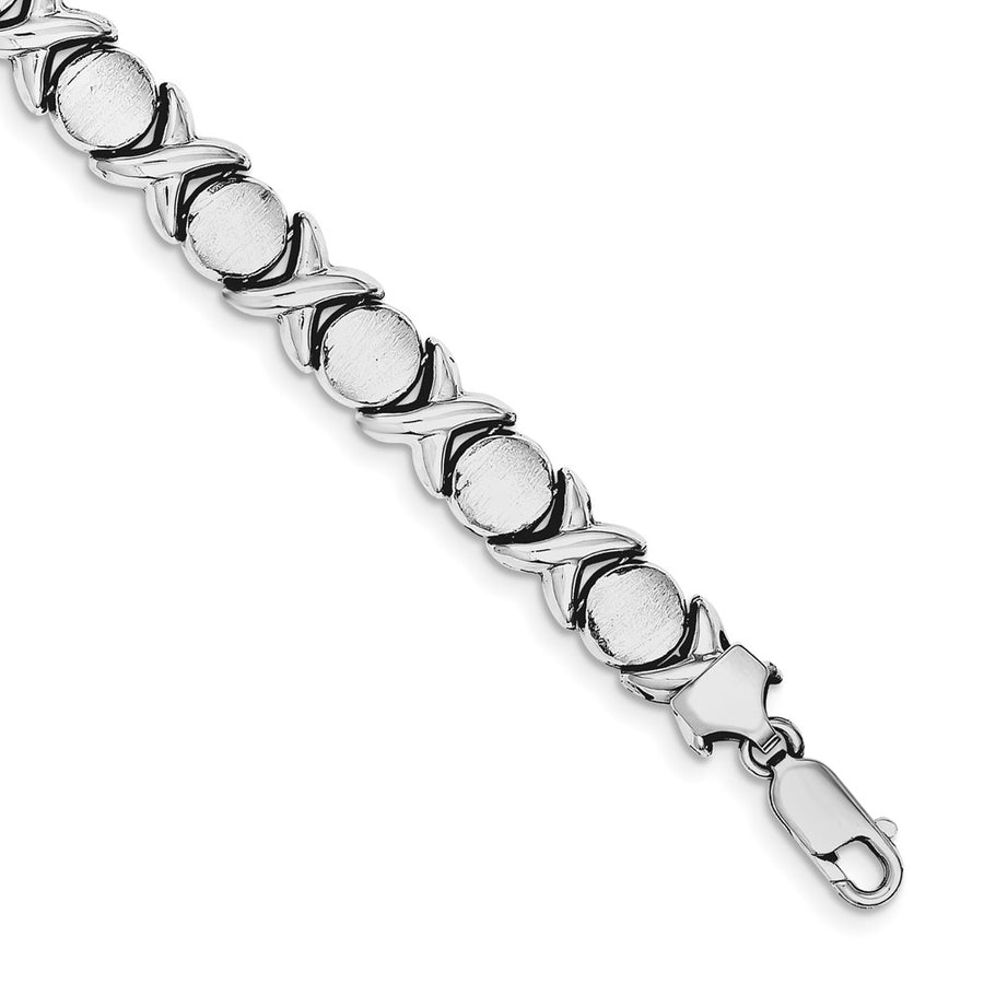 Quality Gold Sterling Silver Rhodium Polished and Brushed X's and O's Bracelet