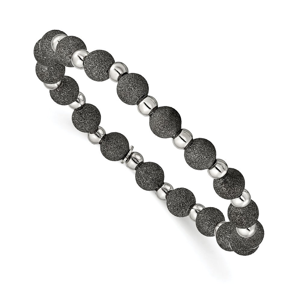 Quality Gold Sterling Silver Ruthenium-plated Laser Cut Bead Stretch Bracelet