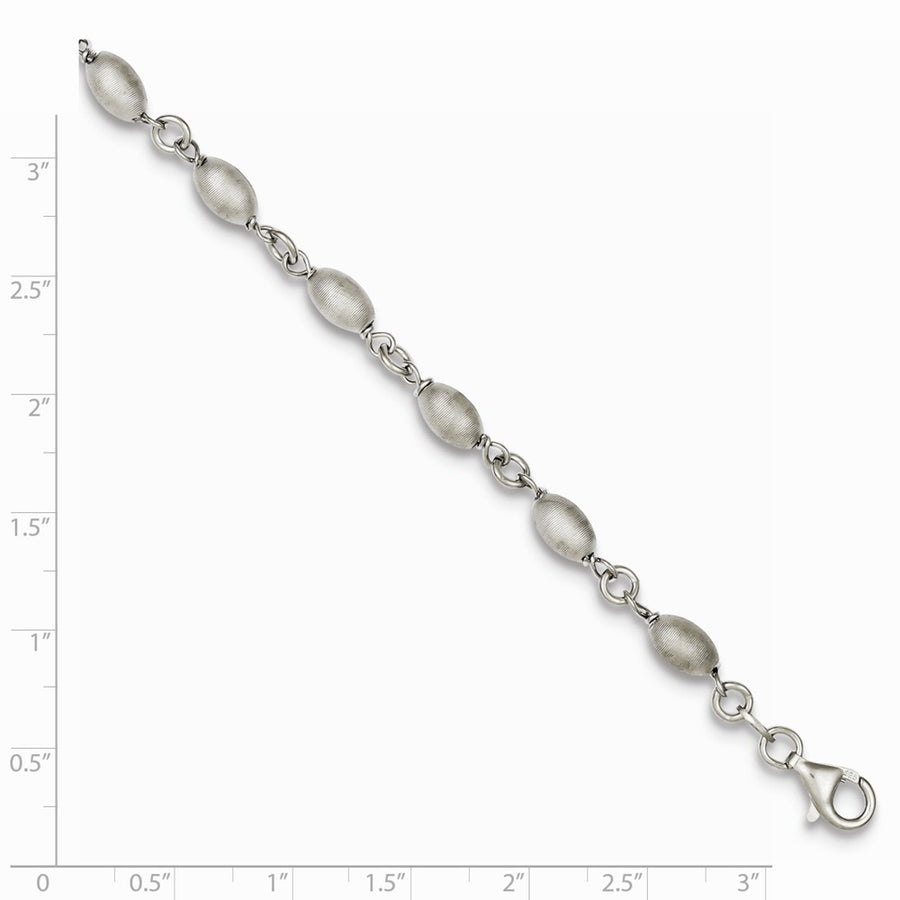 Quality Gold Sterling Silver Rhodium-plated Brushed Oval Hollow Bead Bracelet