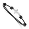 Quality Gold Sterling Silver Rhodium-plated CZ Cross Black Leather Adjustable Bracelet