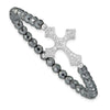 Quality Gold Sterling Silver Rhodium-plated Cross CZ & Hematite Stretch Bracelet