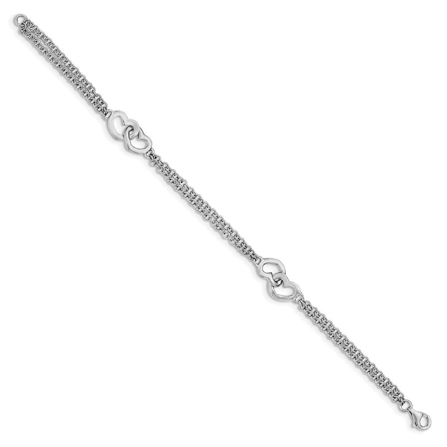 Quality Gold Sterling Silver Rhodium-plated Hearts Double Chain Bracelet