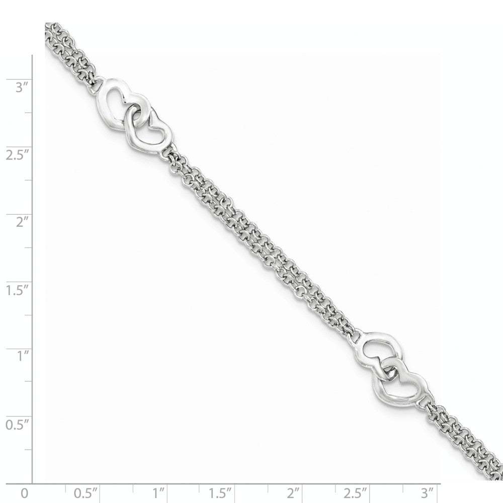 Quality Gold Sterling Silver Rhodium-plated Hearts Double Chain Bracelet