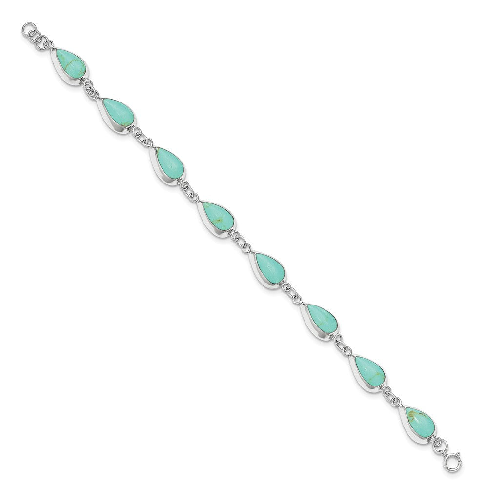 Quality Gold Sterling Silver Rhodium Polished Teardrop Synthetic Turquoise Bracelet