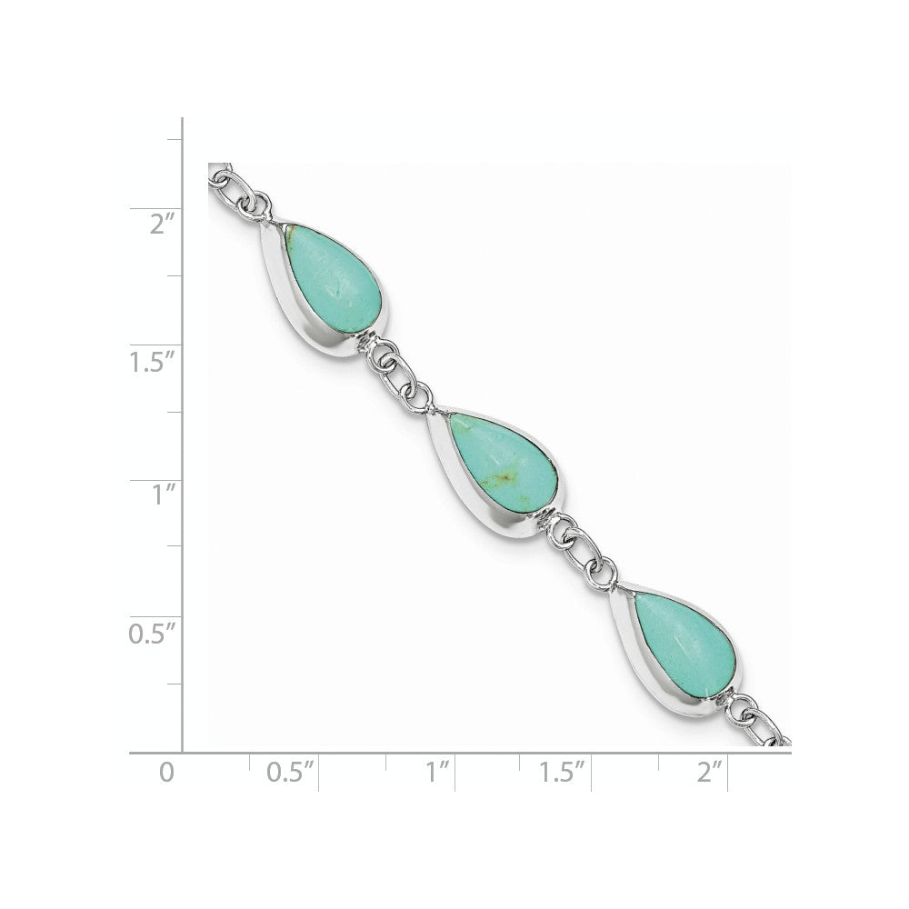 Quality Gold Sterling Silver Rhodium Polished Teardrop Synthetic Turquoise Bracelet