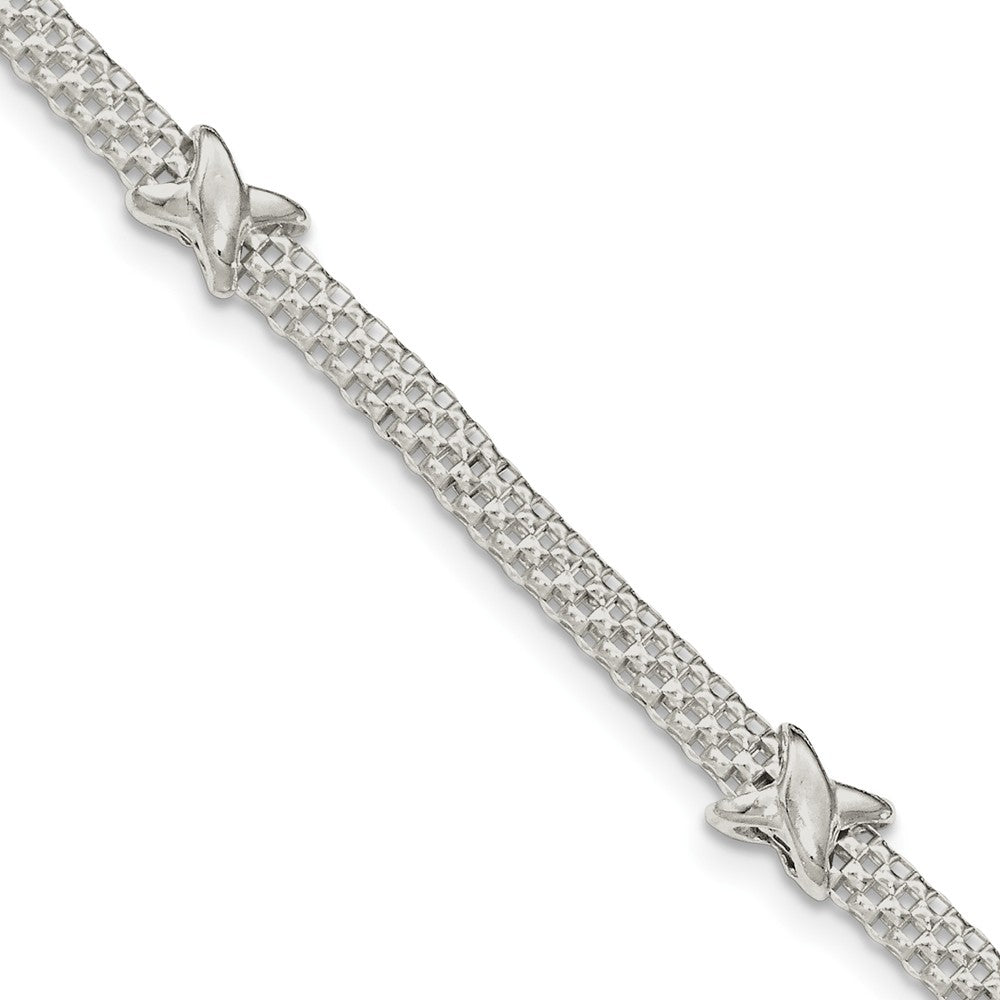 Quality Gold Sterling Silver Mesh with X's ension Bracelet