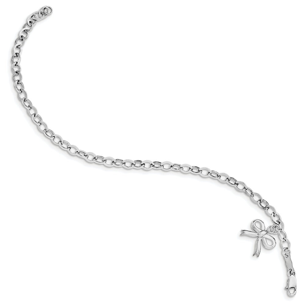 Quality Gold Sterling Silver Rhodium Plated Polished Bow Bracelet