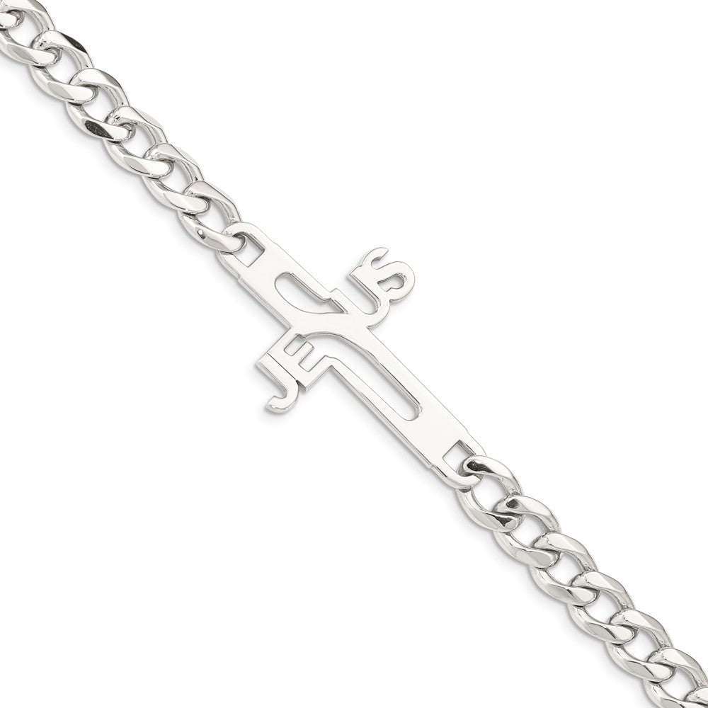 Quality Gold Sterling Silver Rhodium-plated Jesus Cross Men's 8.5in Bracelet