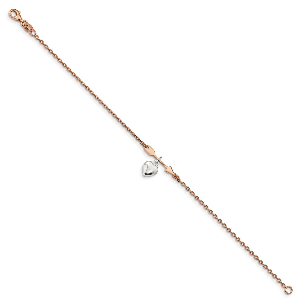 Quality Gold Sterling Silver & Rose-tone Plated Arrow Heart 7.5in Bracelet