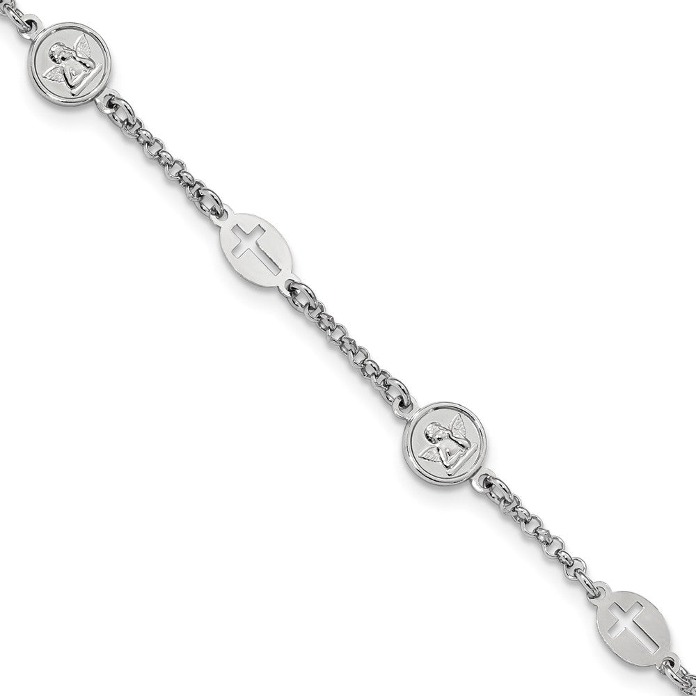 Quality Gold Sterling Silver Rhodium Plated Cross & Angel Bracelet