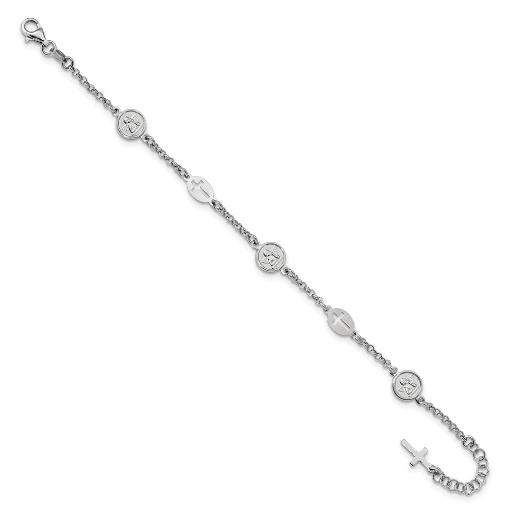 Quality Gold Sterling Silver Rhodium Plated Cross & Angel Bracelet