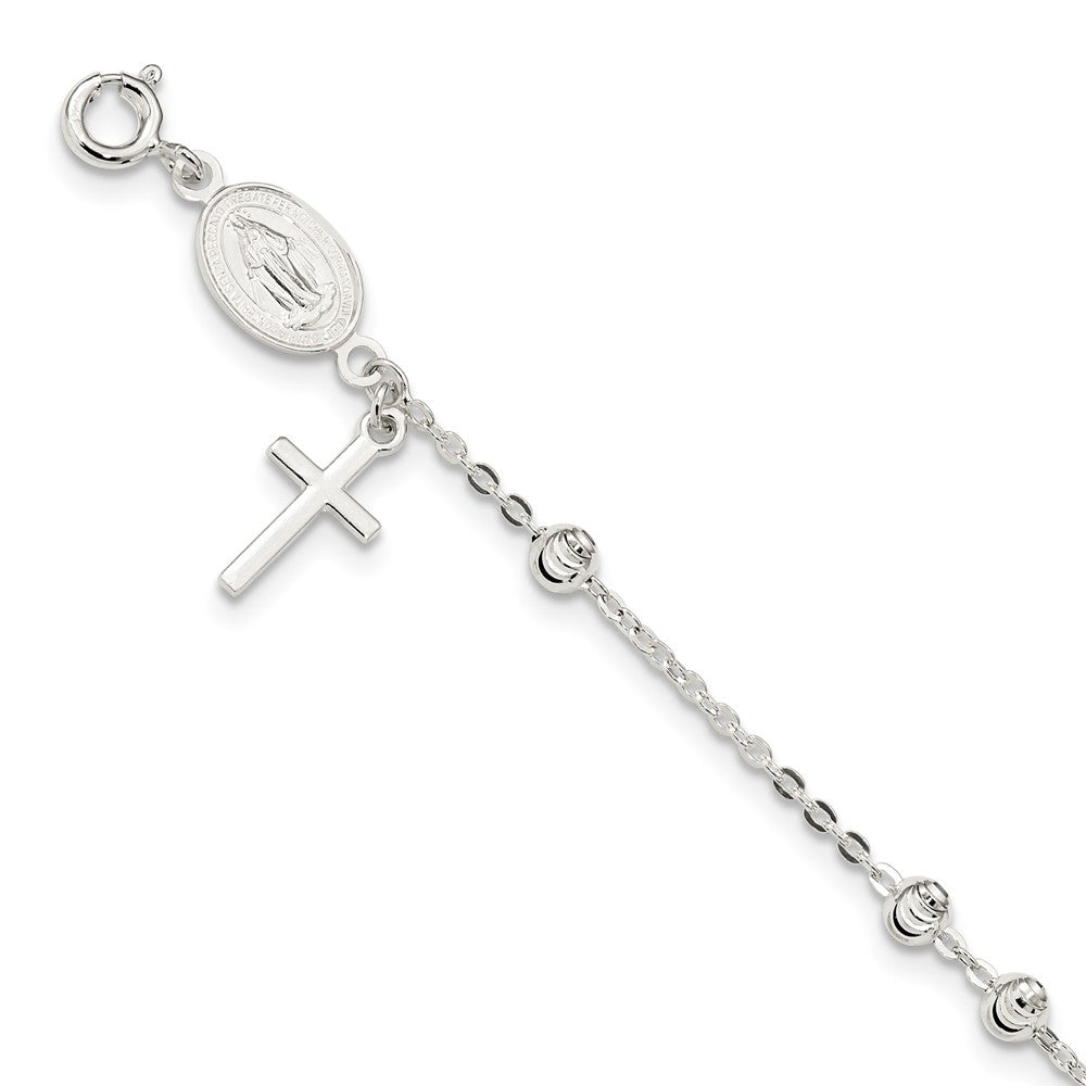 Quality Gold Sterling Silver Polished & 7.5 inch Rosary Bracelet