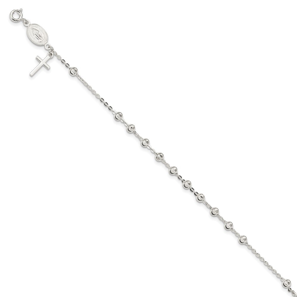 Quality Gold Sterling Silver Polished & 7.5 inch Rosary Bracelet