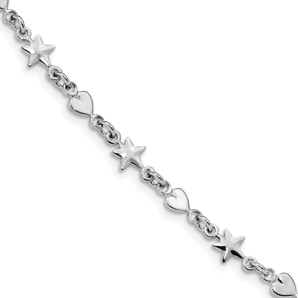 Quality Gold Sterling Silver Rhodium-Plated Star & Heart Bracelet