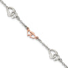 Quality Gold Sterling Silver Rose Gold-plated Polished Heart Bracelet