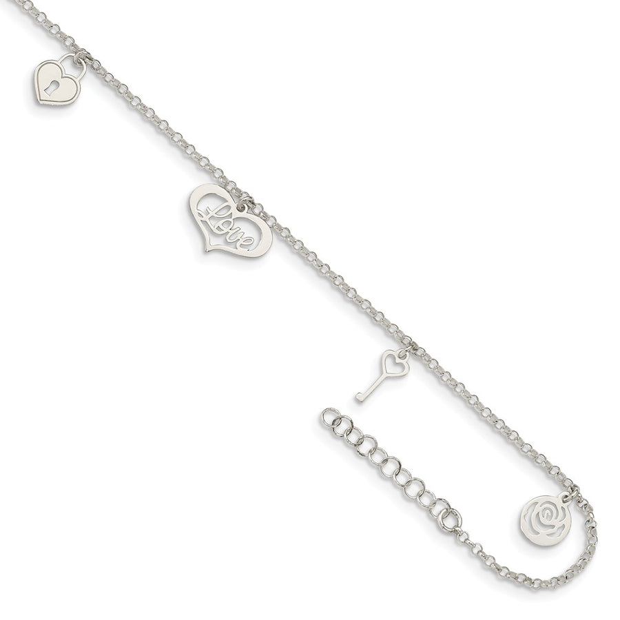 Quality Gold Sterling Silver Love Themed Dangles Anklet