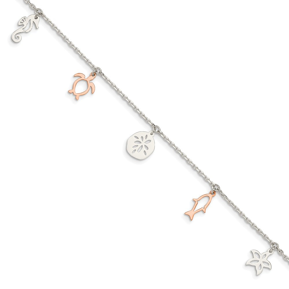 Quality Gold Sterling Silver & Rose-tone Seashore Dangles Anklet