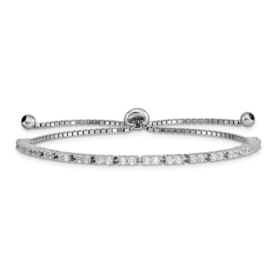 Quality Gold Sterling Silver Rhodium-plated April Birthstone CZ Adj Bracelet