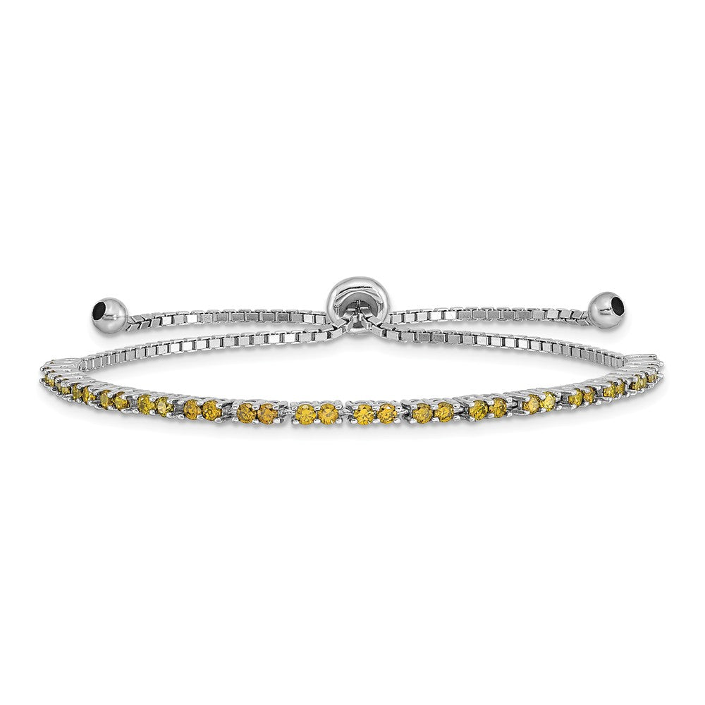 Quality Gold Sterling Silver Rhodium-plated August Birthstone Lime CZ Adj Bracelet