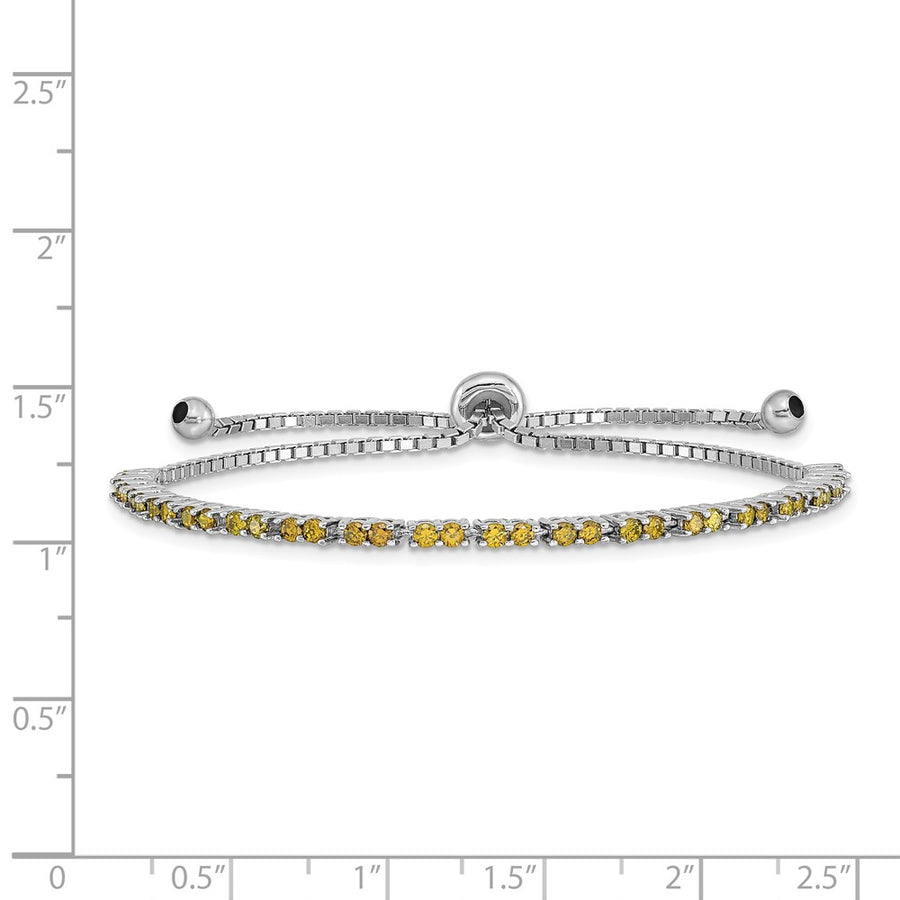 Quality Gold Sterling Silver Rhodium-plated August Birthstone Lime CZ Adj Bracelet