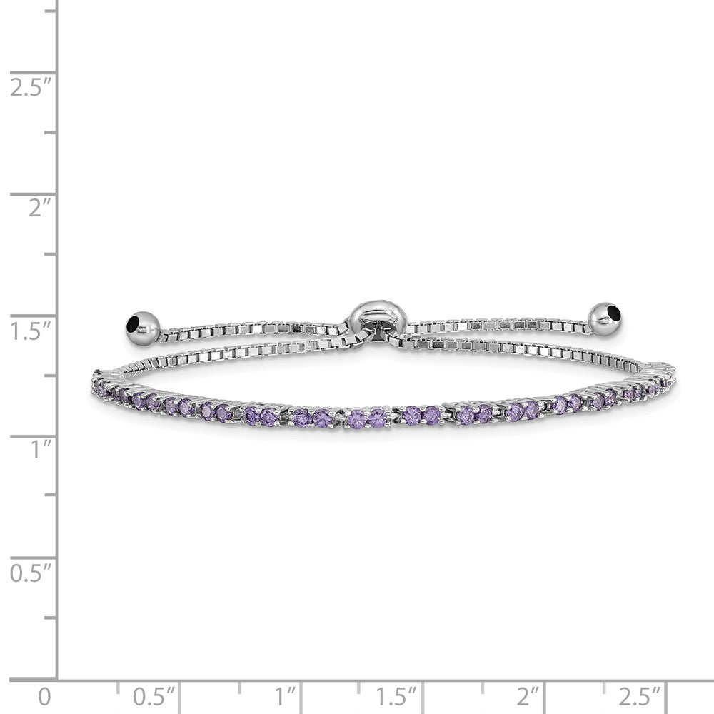 Quality Gold Sterling Silver Rhodium-plated February Birthstone Purple CZ Adj Bracelet