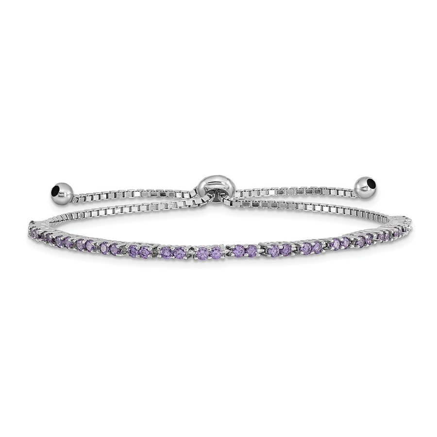 Quality Gold Sterling Silver Rhodium-plated February Birthstone Purple CZ Adj Bracelet