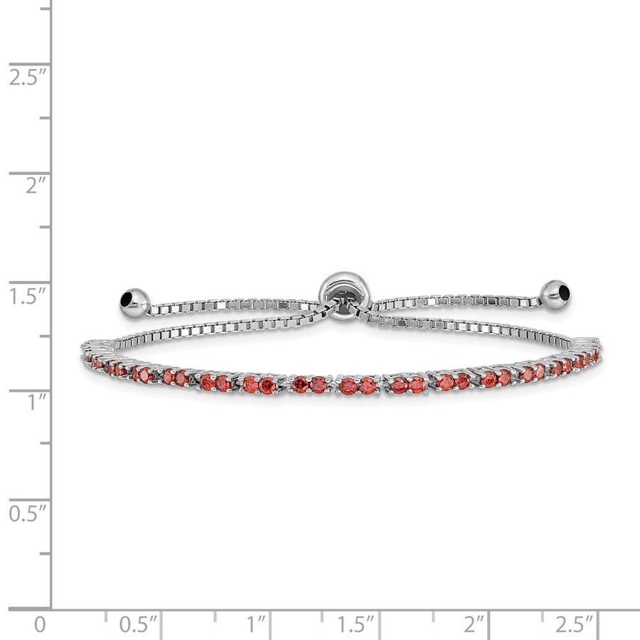 Quality Gold Sterling Silver Rhodium-plated January Birthstone Red CZ Adj Bracelet