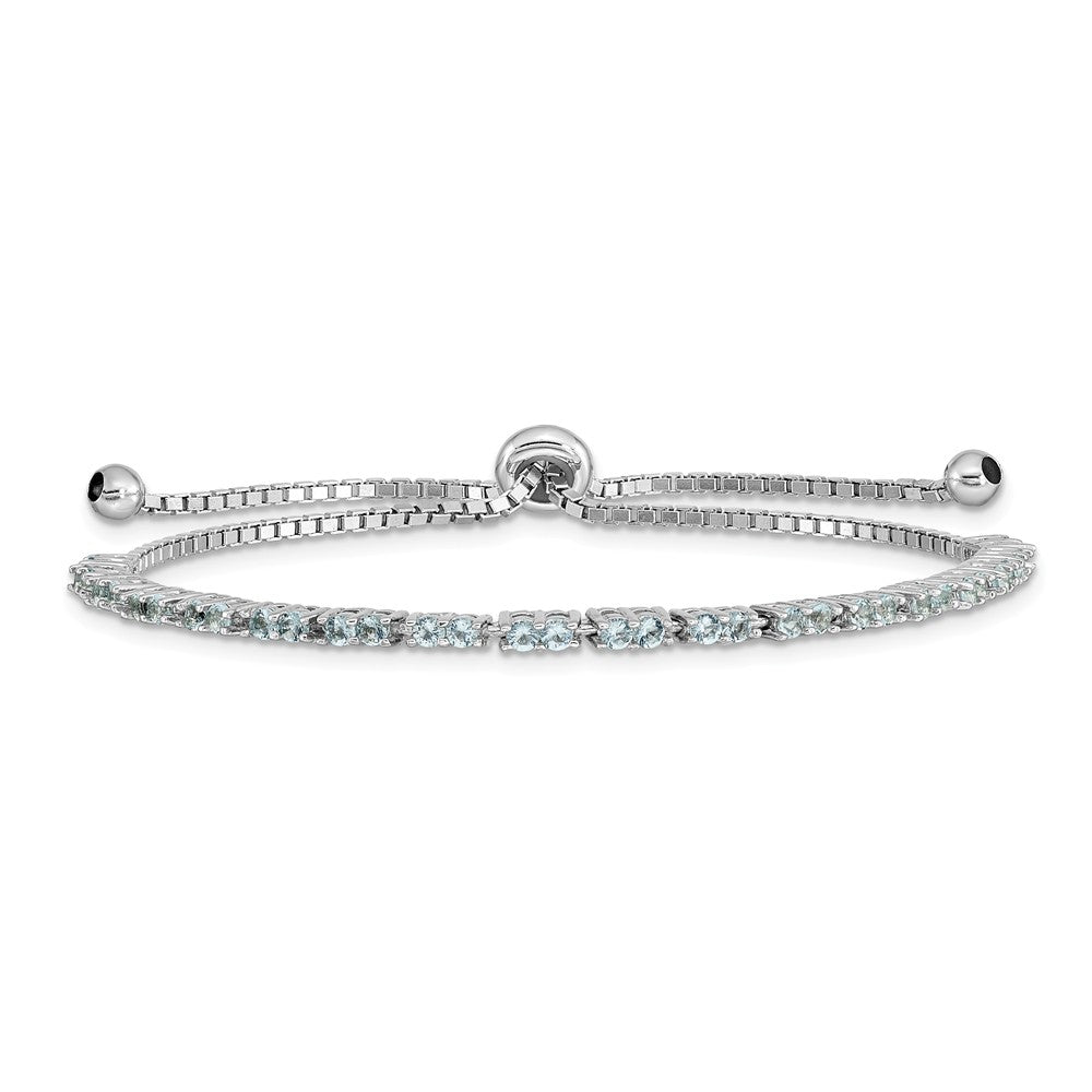 Quality Gold Sterling Silver Rhodium-plated March Birthstone Light Blue CZ Adj Bracelet