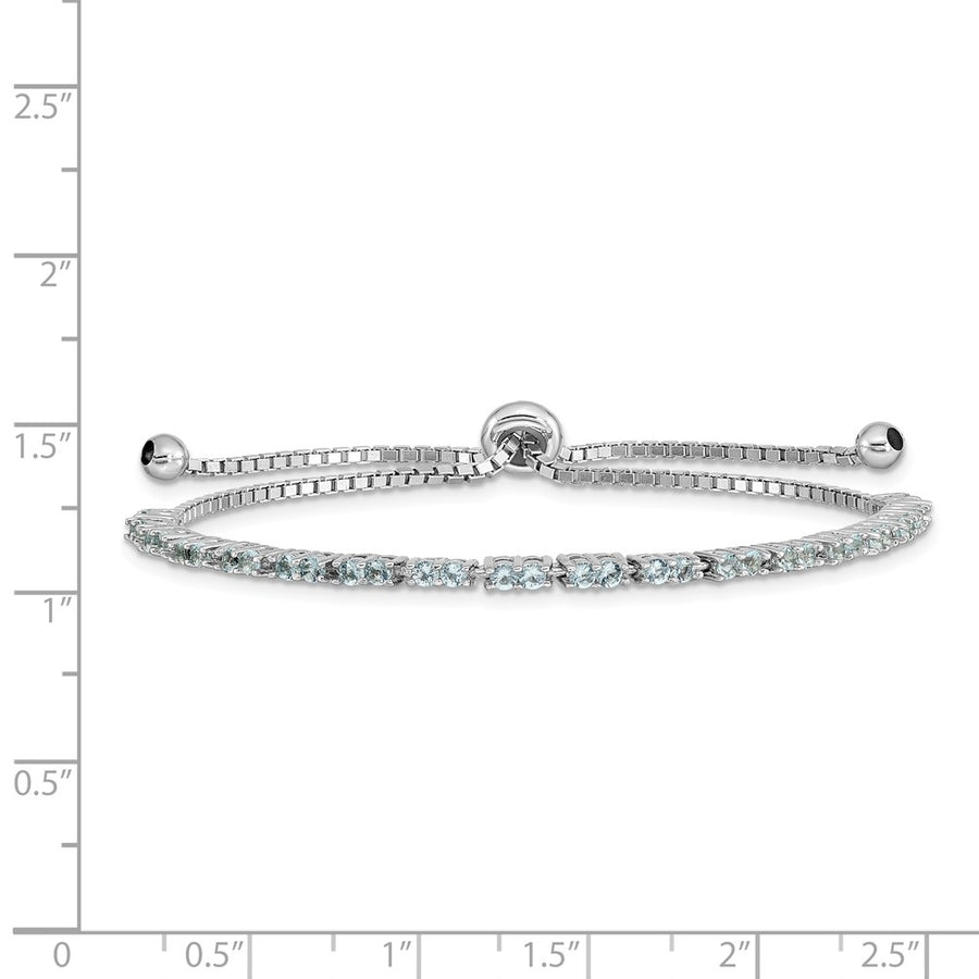 Quality Gold Sterling Silver Rhodium-plated March Birthstone Light Blue CZ Adj Bracelet