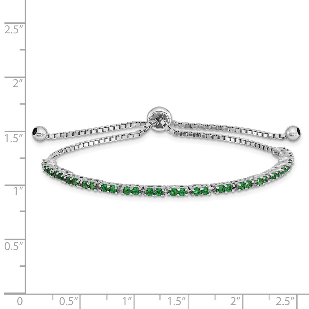 Quality Gold Sterling Silver Rhodium-plated May Birthstone Green CZ Adj Bracelet