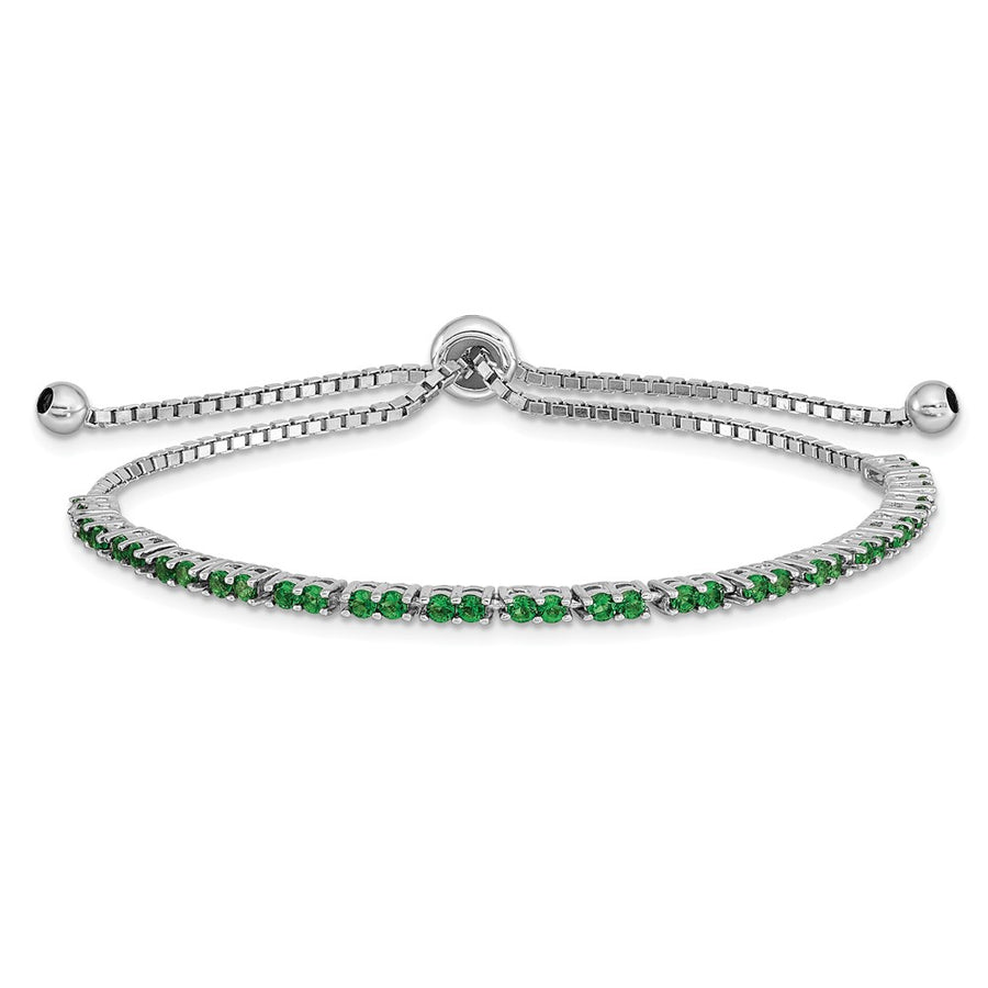 Quality Gold Sterling Silver Rhodium-plated May Birthstone Green CZ Adj Bracelet