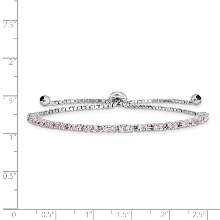 Quality Gold Sterling Silver Rhodium-plated October Birthstone Pink CZ Adj Bracelet