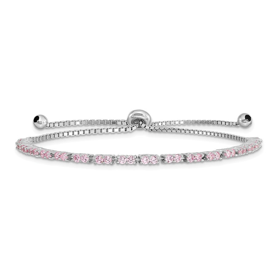 Quality Gold Sterling Silver Rhodium-plated October Birthstone Pink CZ Adj Bracelet