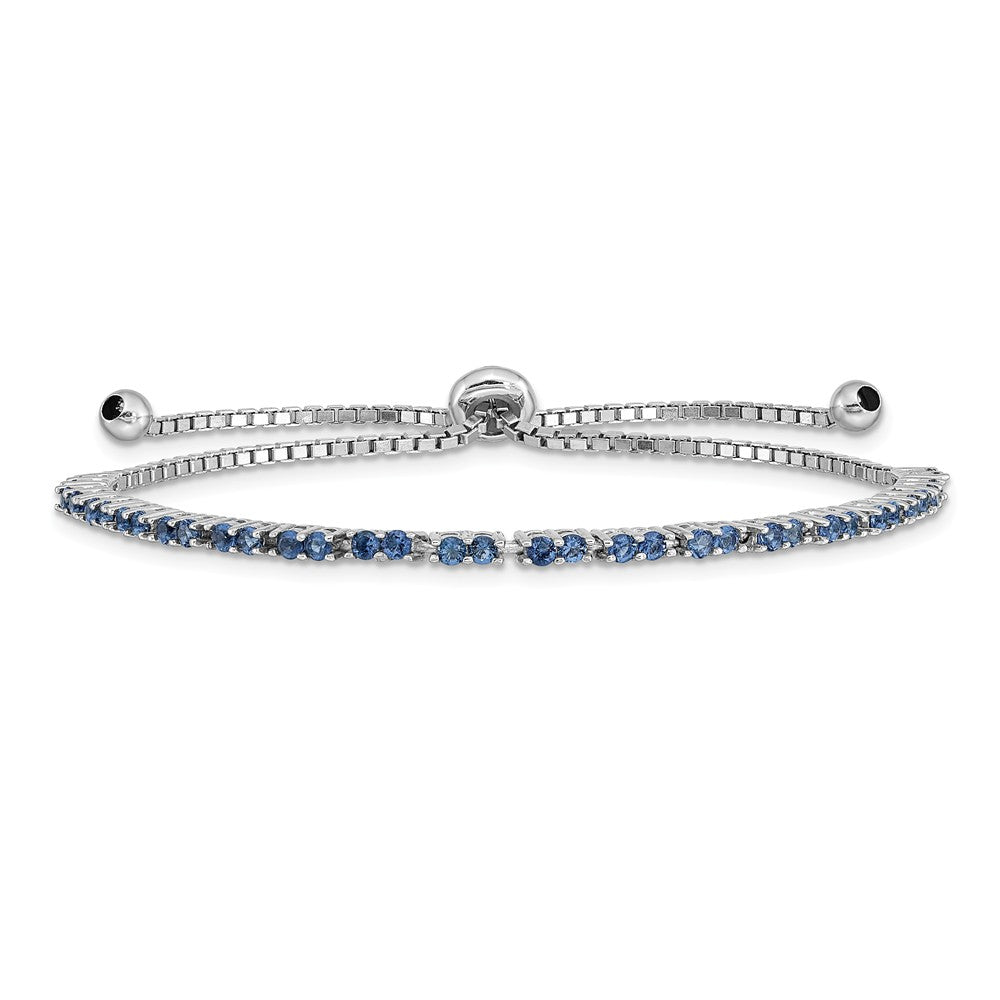 Quality Gold Sterling Silver Rhodium-plated September Birthstone Blue CZ Adj Bracelet