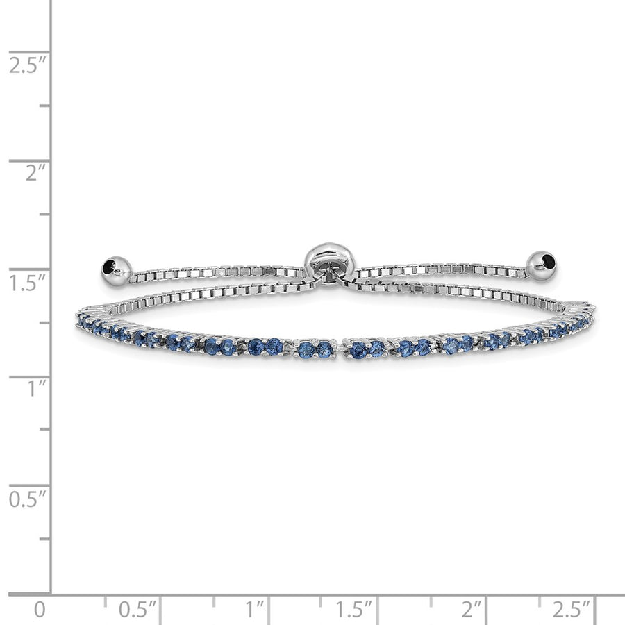 Quality Gold Sterling Silver Rhodium-plated September Birthstone Blue CZ Adj Bracelet